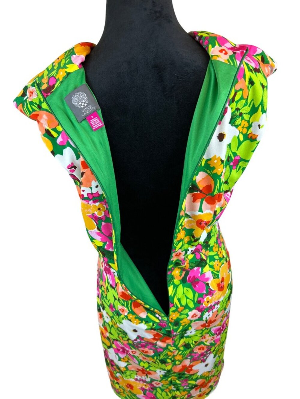 Vince Camuto Faux Wrap Sheath Dress Size 8 Floral Green Pink Spring Summer Boho - Picture 6 of 14